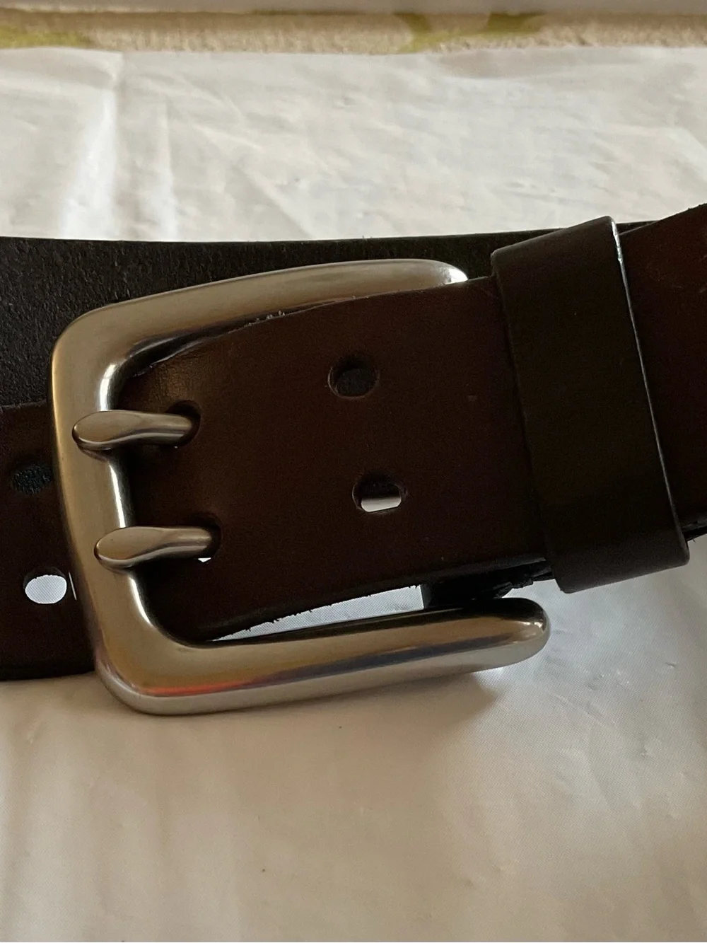 Lauren Ralph Lauren Dark Brown Leather Double Prong Adjustment Holes Belt
